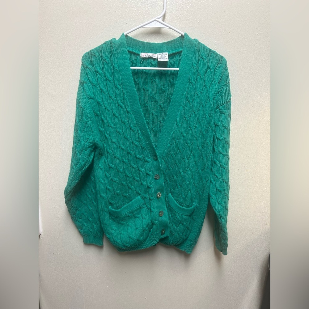 Vintage Talbots women’s chunky knit cardigan Kelly green Large - Picture 2 of 6